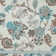 Тканини для римських штор - Декоративна тканина сатен Ананда квіти, синій, коричневий