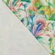Ткани для декора - Декоративная ткань лонета Перья зеленый, синий фон натуральный