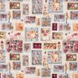 Тканини для скрапбукінга - Новорічна тканина лонета Листівки фон бежевий