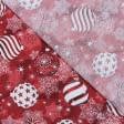 Ткани для рукоделия - Новогодняя ткань лонета Елочные игрушки фон красный