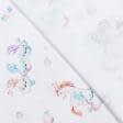 Тканини для римських штор - Декоративна тканина лонета Єдинороги фон біло-рожевий