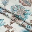 Тканини для римських штор - Декоративна тканина сатен Ананда квіти, синій, коричневий
