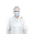 Ткани защитные костюмы - Защитный комбинезон с капюшоном одноразовый  ламинированый спанбонд (герметизация швов ультразвуком) L