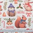Ткани для скрапбукинга - Новогодняя ткань лонета Зверята белка и сова бордовый