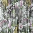 Тканини для римських штор - Декоративна тканина Колібрі на листях колір зелений, фон білий