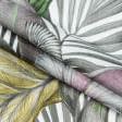Ткани для римских штор - Декоративная ткань Колибри на листьях зеленый, фон белый