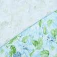 Ткани для кепок и панам - Лен костюмный принт листья салатовый/голубой