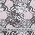 Ткани для столового белья - Полупанама ТКЧ набивная цветы  графит