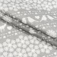 Ткани для декора - Декоративная новогодняя ткань Снежинки, фон серый СТОК