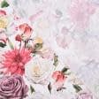 Ткани для декора - Декоративная ткань лонета Розы мультиколор фон молочный