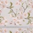 Тканини для рукоділля - Декоративна тканина лонета Яблуневий цвіт білий фон світло сірий