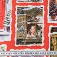 Ткани для декора - Новогодняя ткань лонета Коллаж открытки фон красный