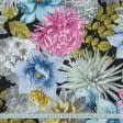 Ткани для декора - Жаккард-принт Жани цветы фуксия фон черный