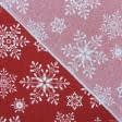 Ткани все ткани - Новогодняя ткань лонета Снежинки фон красный