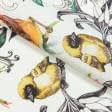 Ткани для декора - Декоративная ткань лонета Птицы фреса, фон молочный