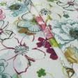 Ткани для декора - Декоративная ткань панама Лорас цветы бордо, коррал