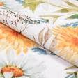 Тканини для рукоділля - Декоративна тканина лонета Жоржини жовті фон молочний