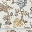 Ткани все ткани - Декоративная ткань панама Лейса цветы беж, серый