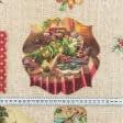 Тканини для римських штор - Новорічна тканина лонета Листівки бежевий