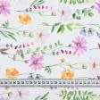 Тканини для декору - Декоративна тканина лонета Лугові квіти мальва фон білий
