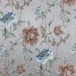 Ткани жаккард - Декоративная ткань Палми цветы т.бежевые, голубые фон серый
