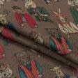 Ткани жаккард - Жаккард Энималс зверушки цветные фон коричневый
