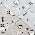 Ткани для декора - Новогодняя ткань лонета Снеговик пингвин фон беж