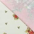 Ткани для рукоделия - Декоративная новогодняя ткань лонета Пуансетия купон крем