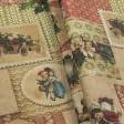 Ткани для декора - Новогодняя ткань Рождествеские открытки бежевый, бордовый