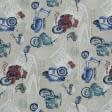 Ткани для римских штор - Декоративная ткань лонета Веспа мотоциклы синий, красный
