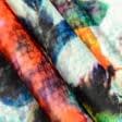 Тканини для костюмів - Атлас-сатин матовий принт квіти помаранчеві, салатові, сині