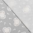 Ткани для декора - Декоративная ткань Сердечки молочные фон серый СТОК