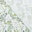 Ткани для декора - Декоративная ткань лонета Листья зеленый,фон белый