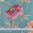 Ткани жаккард - Декоративная ткань Палми цветы оранжевые, розовые фон бирюза