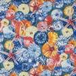 Ткани для декора - Дралон принт Гета /GETA ракушки цветные фон серо-голубой