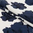 Ткани для юбок - Плательный креп принт розы темно-синий/молочный