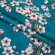 Тканини для меблів - Декоративний велюр принт Сакура колір бірюза