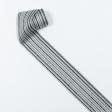 Ткани для одежды - Тесьма Плейт полоска черный, молочный люрекс серебро 70мм (25м)