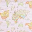 Ткани все ткани - Декоративная ткань лонета Карта мира розовый