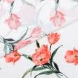 Ткани для платьев - Плательный креп принт тюльпаны молочный/красный